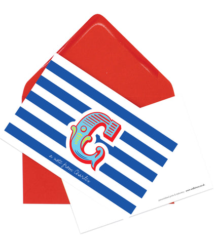 A6 'Circus Monogram' Blue & Red, - Personalised Postcard Pack -CHARLES - Blank