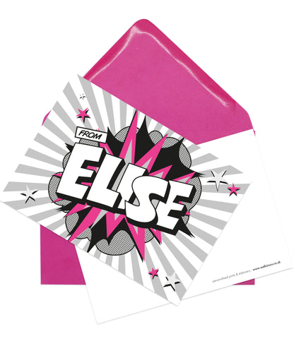 A6 Pink 'Comic Hero'  - Personalised Postcard Pack - ELISE - Blank