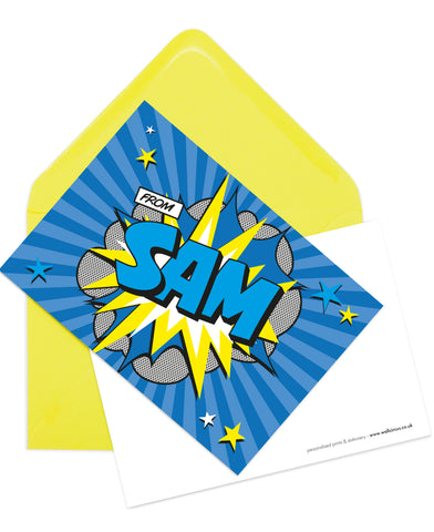 A6 'Comic Hero' Blue - Personalised Postcard Pack - SAM - Lined