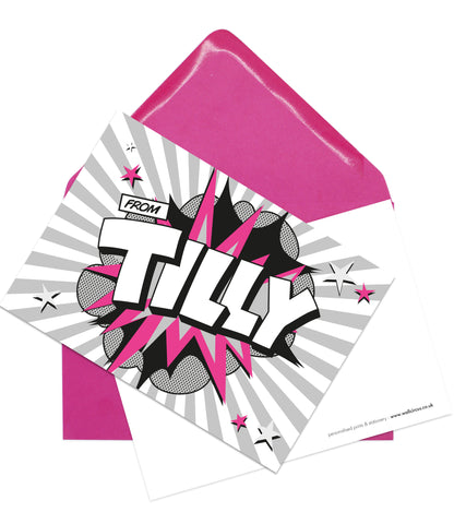 A6 Pink 'Comic Hero'  - Personalised Postcard Pack - TILLY - Blank