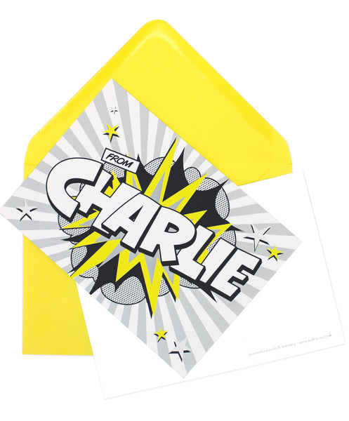 A6 Comic Hero Personalised Postcard Pack - Monochrome & Yellow