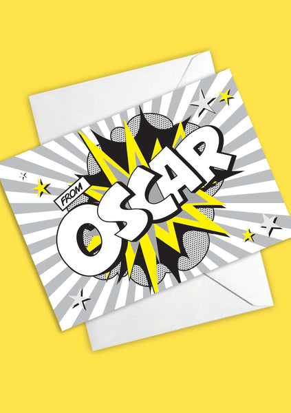 A6 Comic Hero Personalised Postcard Pack - Monochrome & Yellow