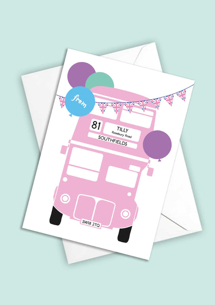A6 Personalised London Bus Postcard Pack - Pink