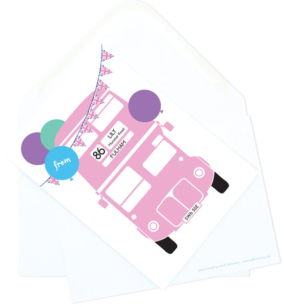 A6 Personalised London Bus Postcard Pack - Pink