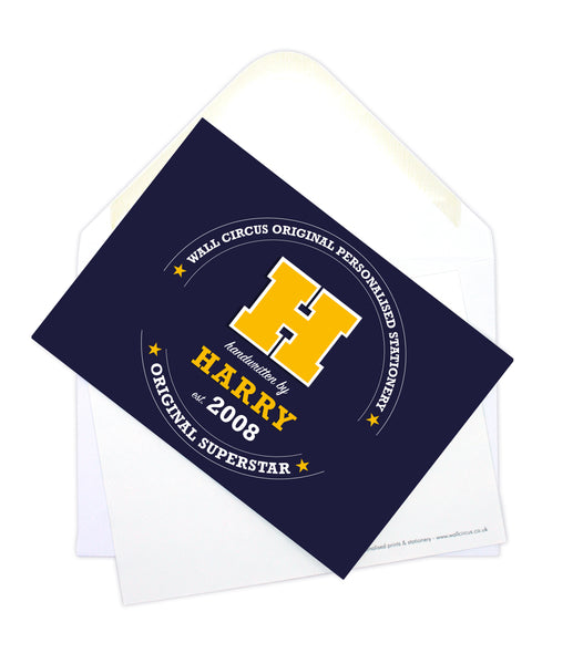 A6 Varsity Personalised Postcard Pack - Navy & Yellow