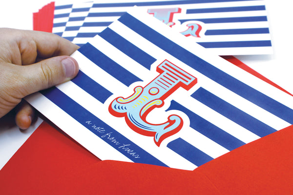 A6 Circus Monogram Personalised Postcard Pack - Blue & Red