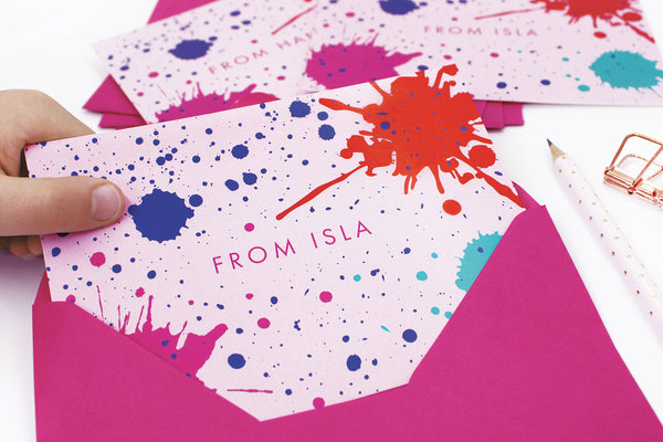 A6 Personalised Ink Splatter Postcard Pack - Pink